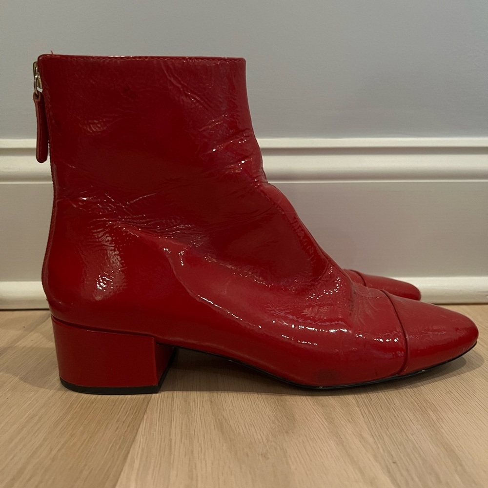 J.Crew red patent leather booties